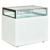 Elegant white marble body display for chocolate and cake, exquisite glass showcase, four wheels and two drawers for option.