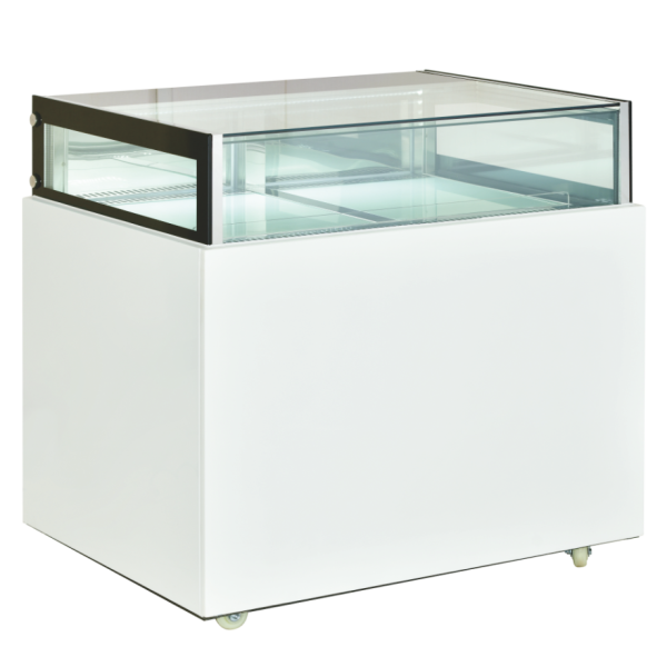 Elegant white marble body display for chocolate and cake, exquisite glass showcase, four wheels and two drawers for option.