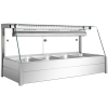 Trapezoid tempered glass soup display heating cabinet with 304 stainless steel base and temperature controller