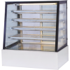 Vertical refrigerated display cabinet for pastries, sandwiches, and drinks, suitable for bakeries and delis.