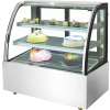 Modern glass display fridge with a durable stainless steel base, perfect for showcasing cakes and beverages in bakeries.