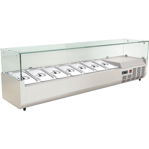 Countertop refrigerated display cabinet with glass or stainless-steel lid, ideal for salads and cold dishes