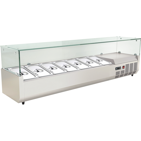 Countertop refrigerated display cabinet with glass or stainless-steel lid, ideal for salads and cold dishes