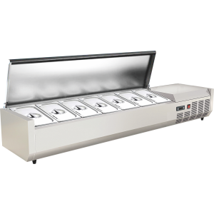 Countertop refrigerated display cabinet with glass or stainless-steel lid for salads and cold dishes