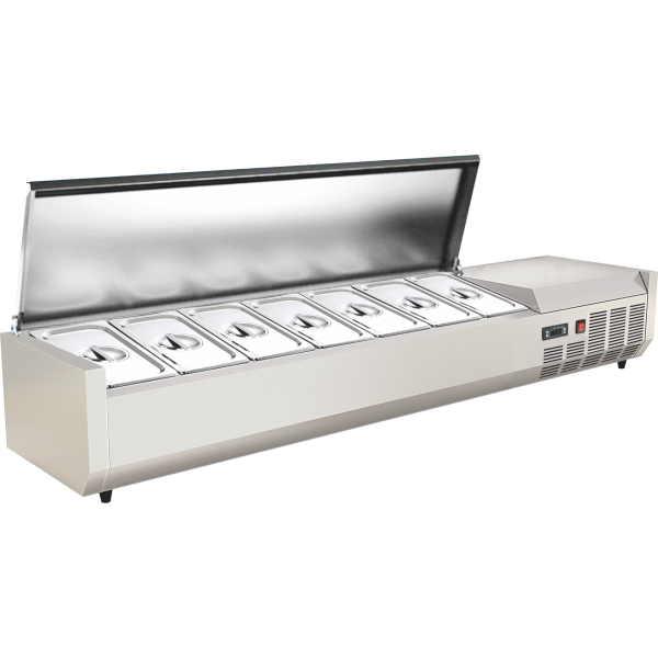 Countertop refrigerated display cabinet with glass or stainless-steel lid for salads and cold dishes