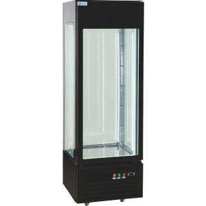 single door flower display cabinet with four-sided tempered glass, bottom control panel and wheels