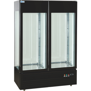 black flower display refrigerator with two doors, automatic defogging and transparent glass on four sides