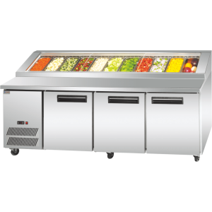 Salad operating cabinet with chopping board, ideal for pizza, salads, and cold dishes in restaurants and hotels