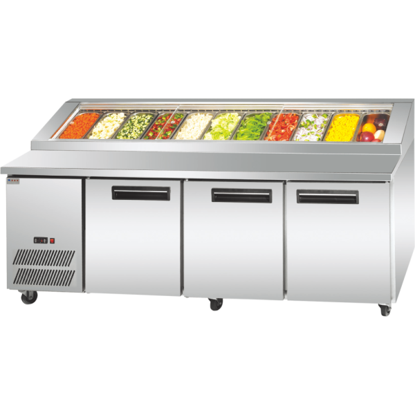 Salad operating cabinet with chopping board, ideal for pizza, salads, and cold dishes in restaurants and hotels