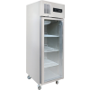 Stainless steel beverage display shelf with 4-tier wire shelves, front top control screen, and top fan cooling system