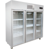 Three-glass-door display shelf with digital top control, fan cooling system, three wide shelves, and no center pillar