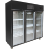 three glass door display refrigerator with top digital control, no center pillar, and fan cooling