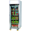 white single glass door beverage display refrigerator with five-tier shelves and top digital control panel