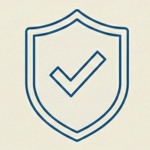 Shield with checkmark icon symbolizing quality assurance, product safety, and reliability.