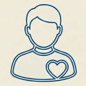 Customer focus icon depicting a person with a heart, representing dedicated customer service and a people-first culture.